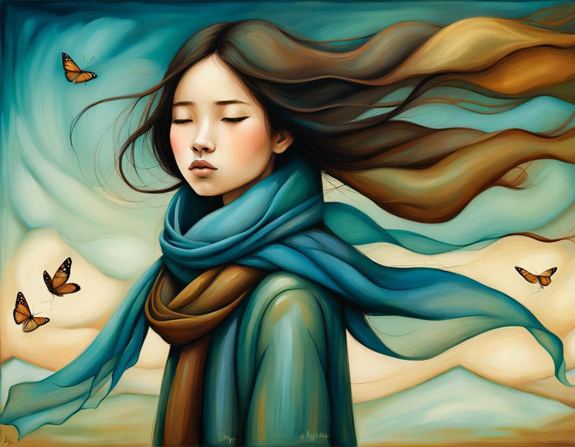 Woman with Scarf in Alcohol Ink Style