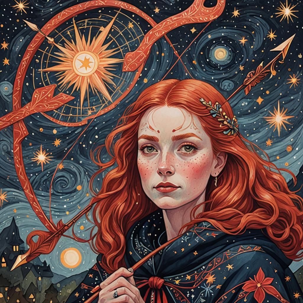 Folk Art Archer in Starry Night Sky