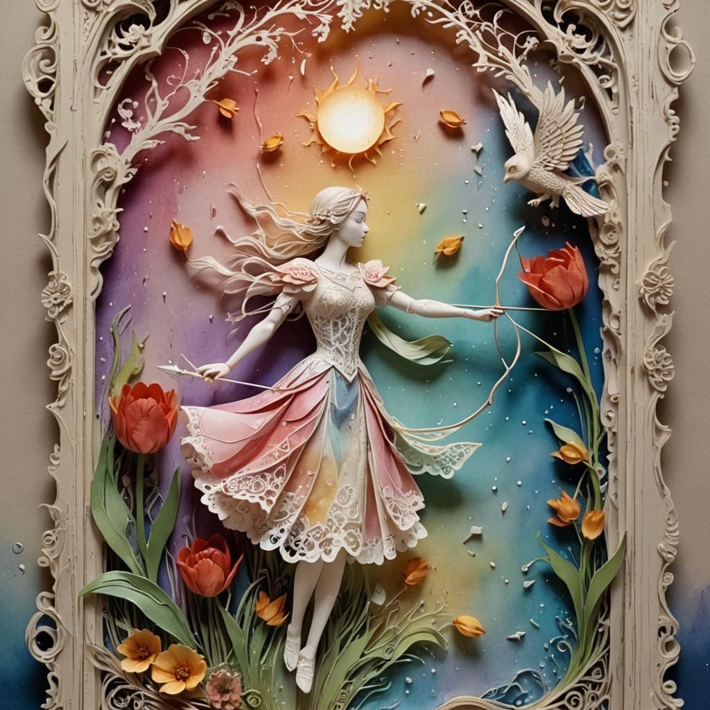 Fiery Tulip Archer in Delicate 3D Paper Lace