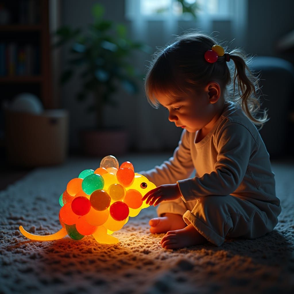 Girl with Jellybean Mouse: Surreal Digital Art