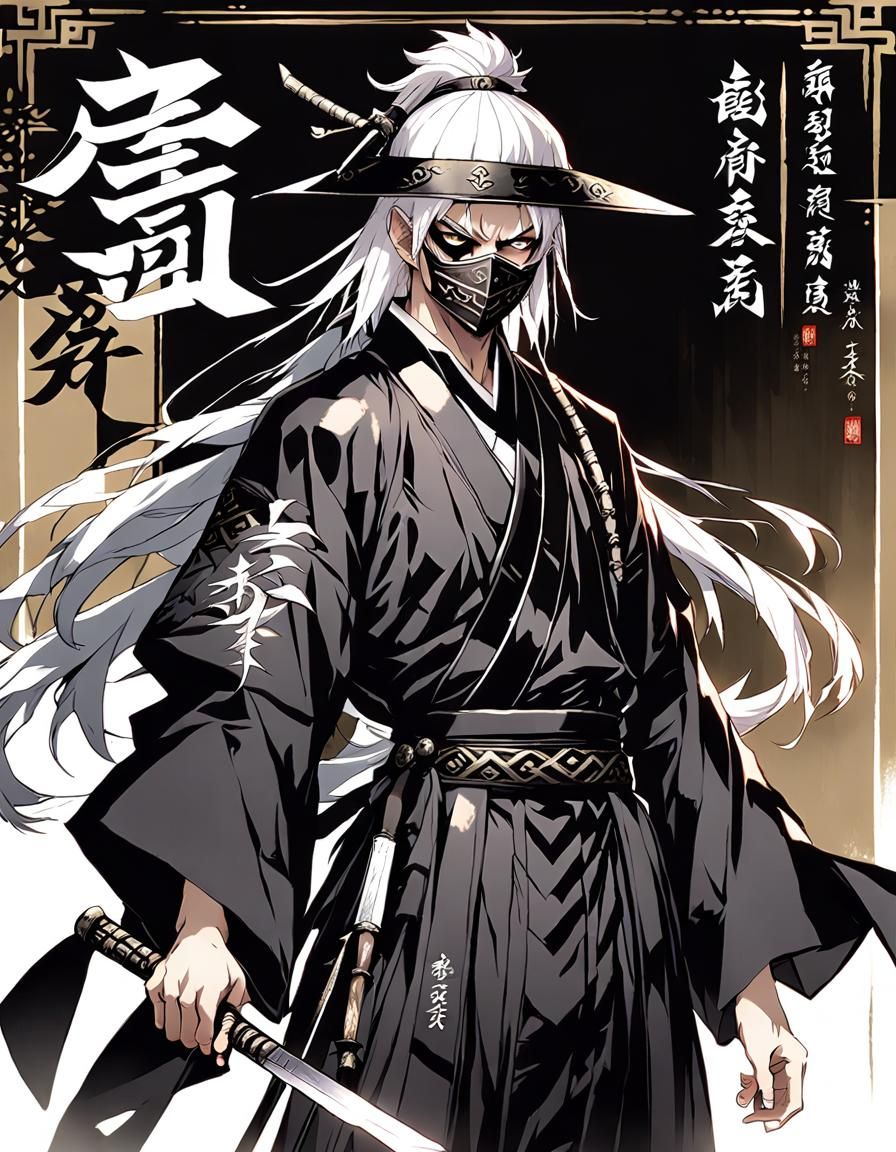 Anime Man with Demonic Mask and Sword