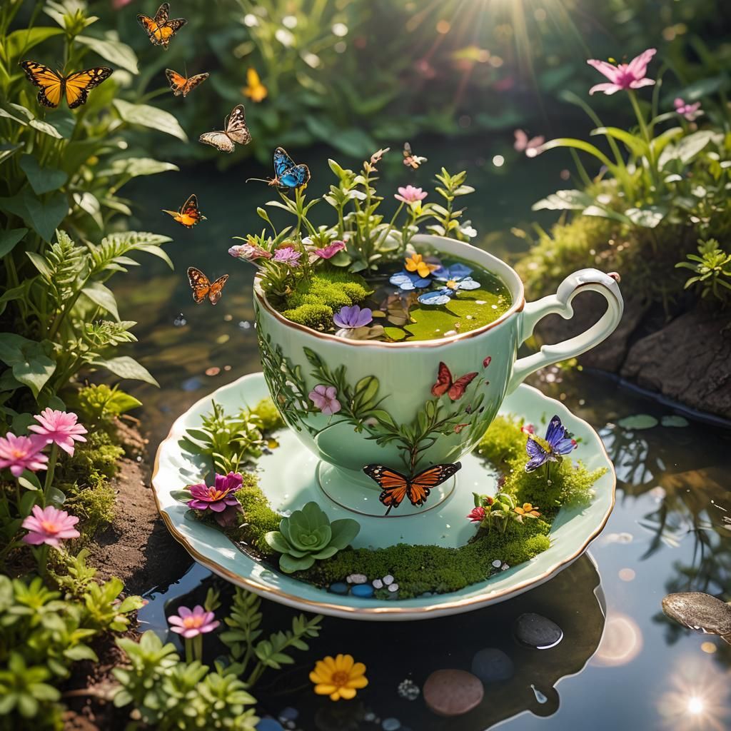 Miniature Ecosystem Inside a Teacup: Enchanting World