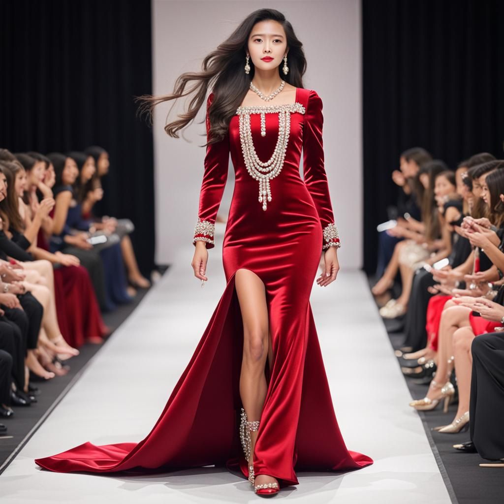 Red Close Fitting Evening Gown Realistic & Simple. Redone.