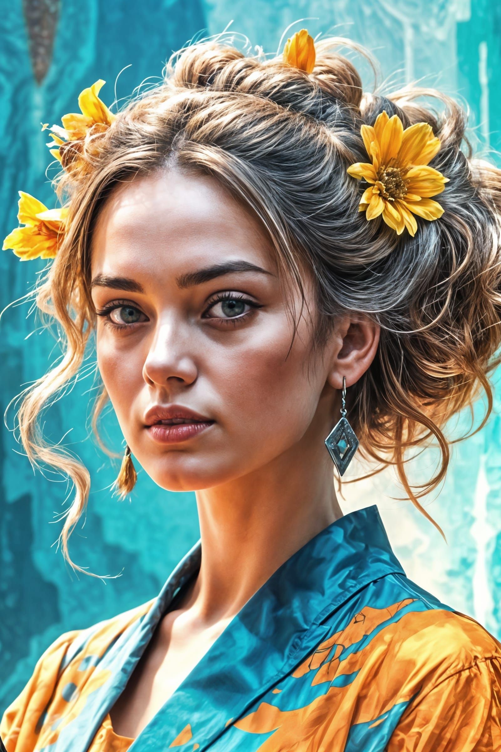 Beautiful Woman in Gilded Lighting with Emerald Nails Playin...