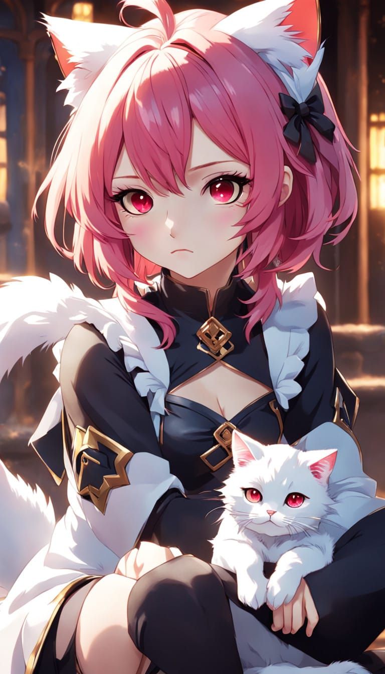 Enchanting Anime Girl with Red Eyes and Pink Hair