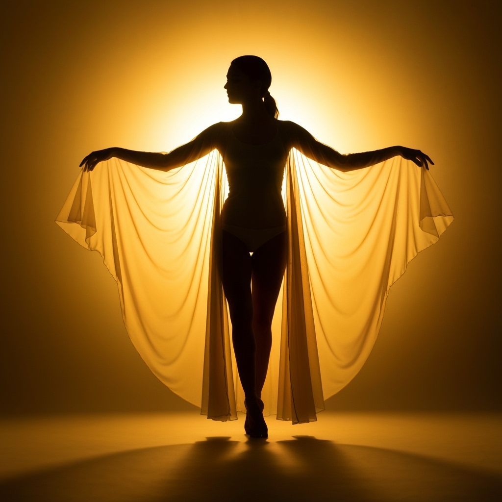 Ethereal Dancer Silhouette with Golden Sun Halo