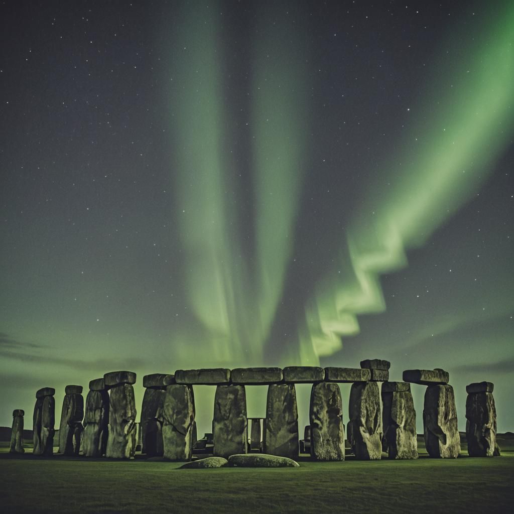 Stonehenge Shines: Aurora Borealis at Night