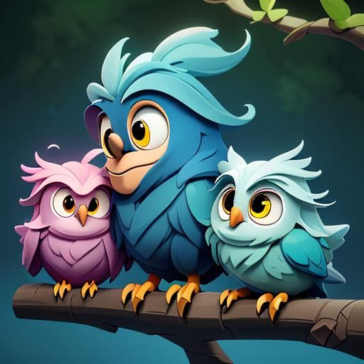 Colorful Owls in Whimsical 3D Disney Animation