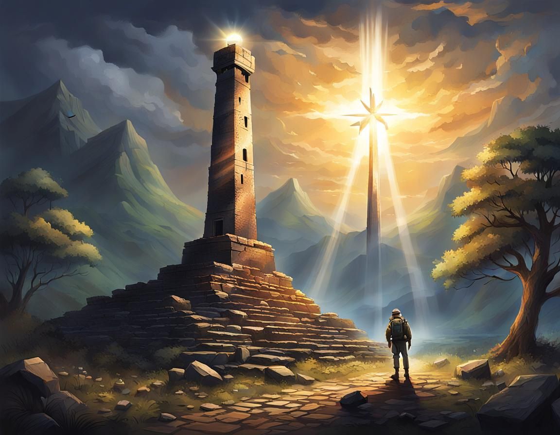 "Amidst the ruins of civilization, a lone beacon of hope shines brightly, a symbol of resilience and perseverance in the...