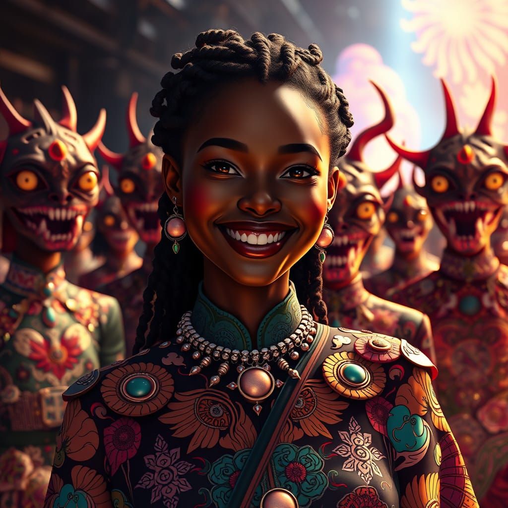 Fashion Show: Dark-Skinned Woman in Anime Style