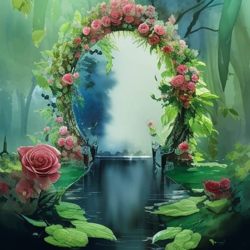 Blooming Rose Arch Gouache Painting