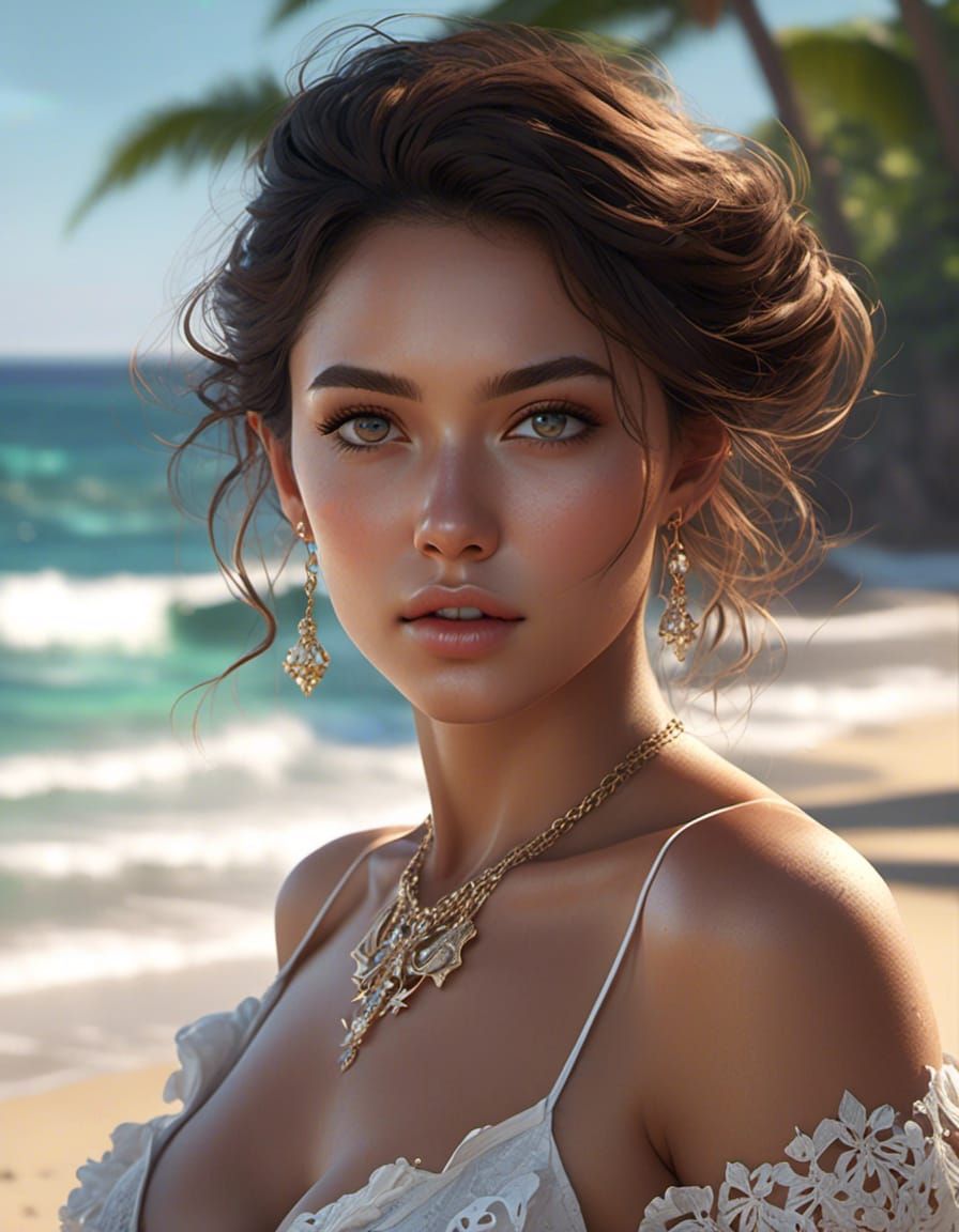 Victorian Woman on Deserted Island Beach