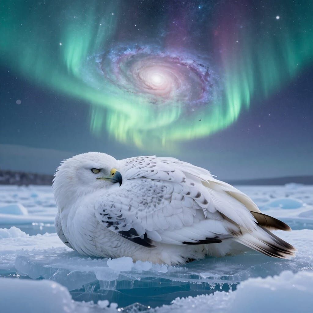 Majestic Snow Eagle Sleeping Under Aurora Sky