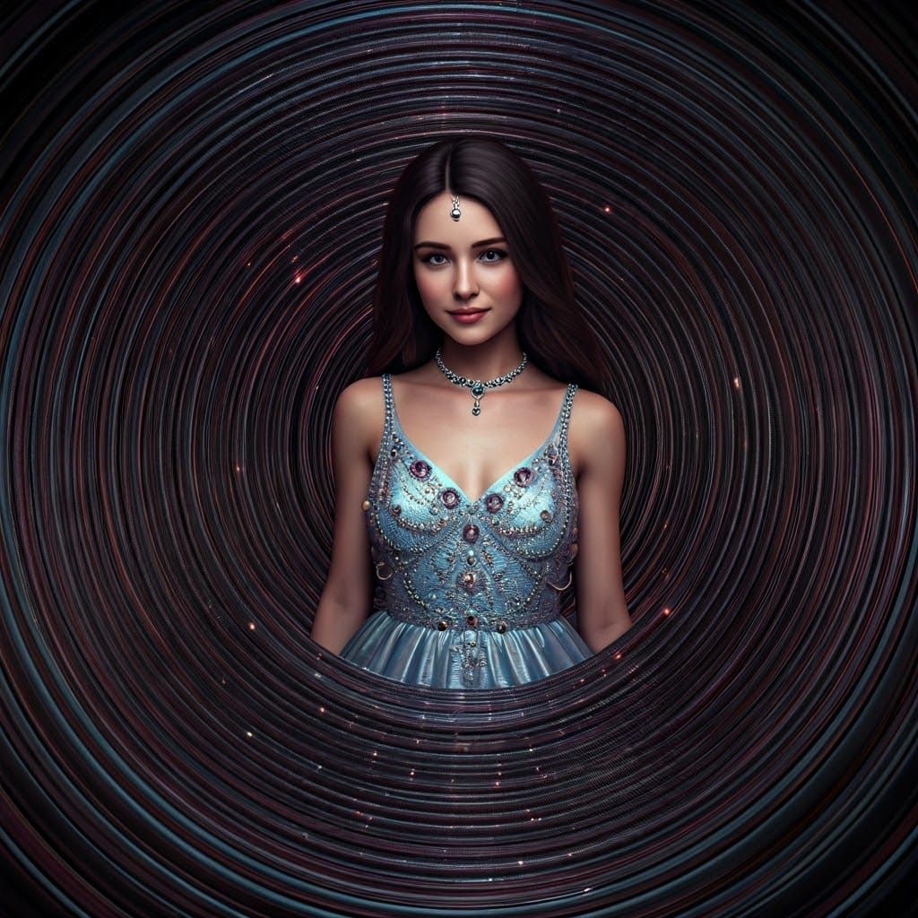 Woman in Gems and Pearls in Warped Reality