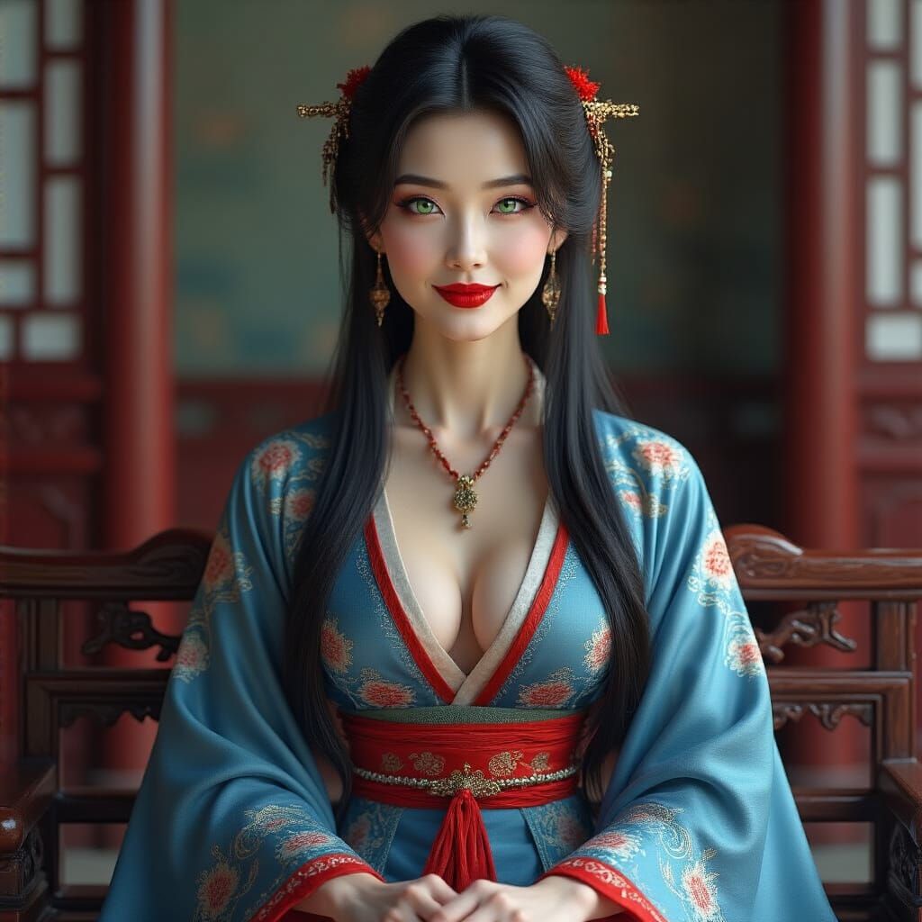 Chinese Woman in Hanfu Dress: 3D Digital Art