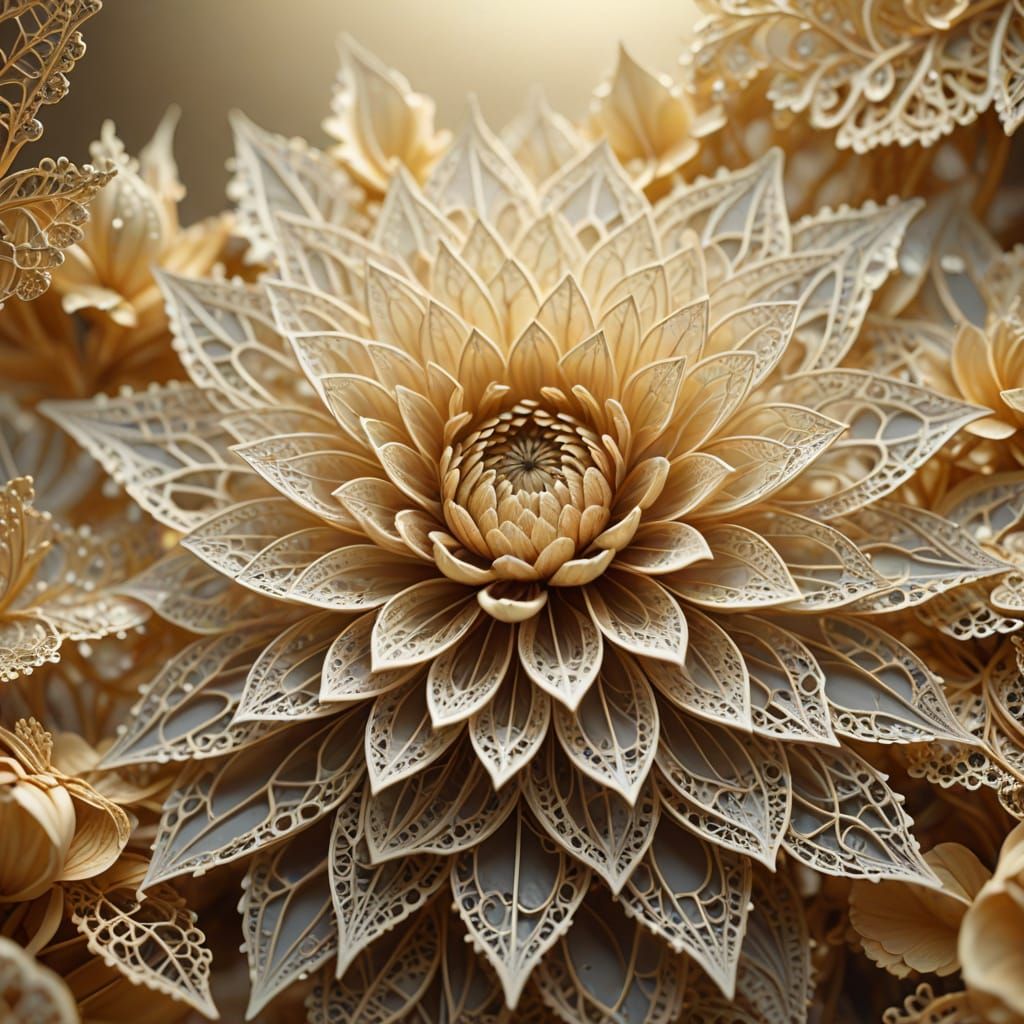 Ethereal Fractal Flower Blooms in Golden Light