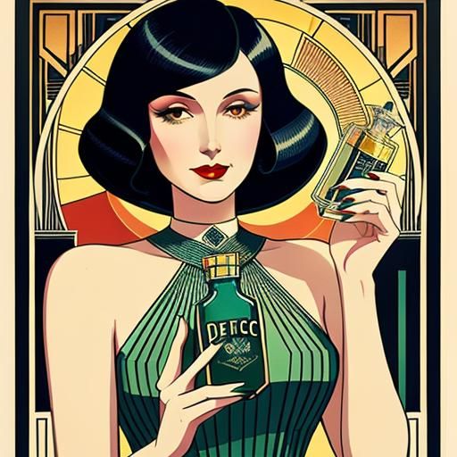 Art Deco Perfume Advertisement with Geometric Design