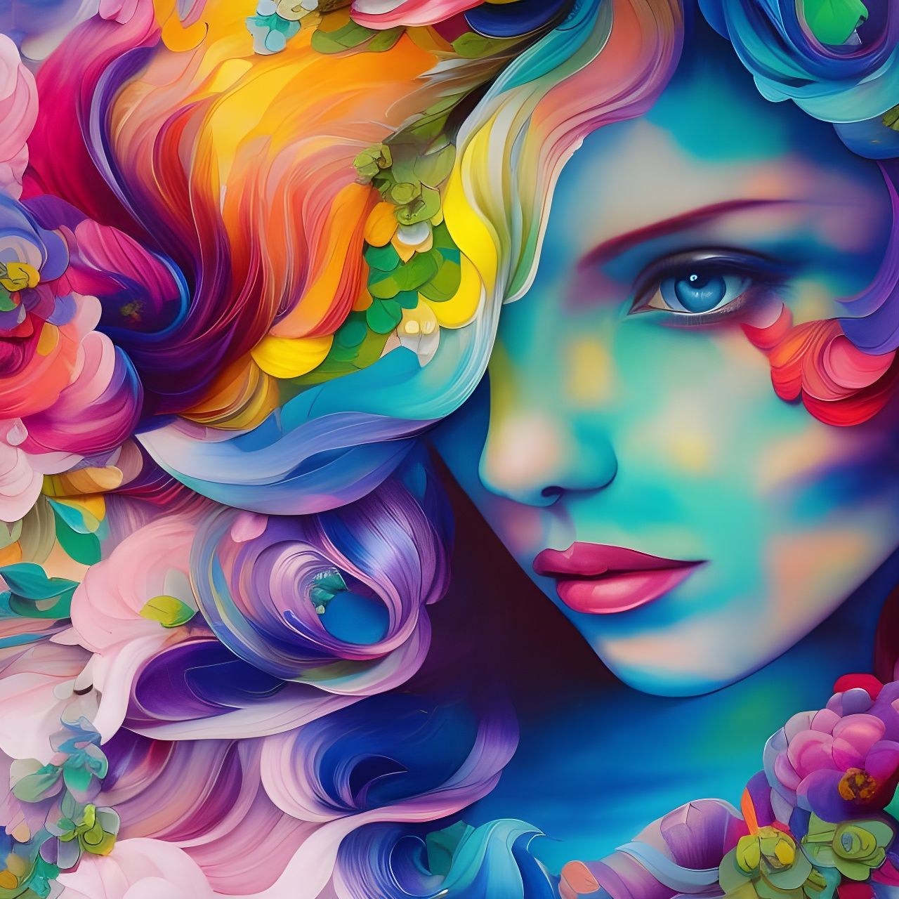 Realistic Girl Portrait in Colorful Acrylics