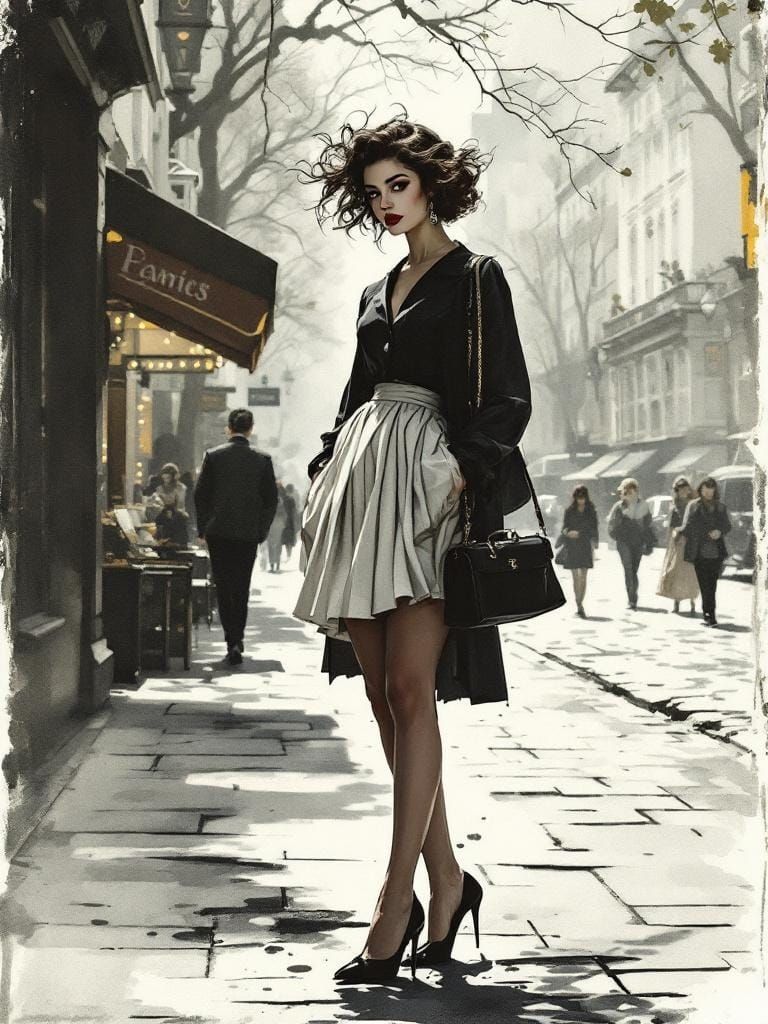 Italian Pin-Up in Arthur Rackham and Egon Schiele Style