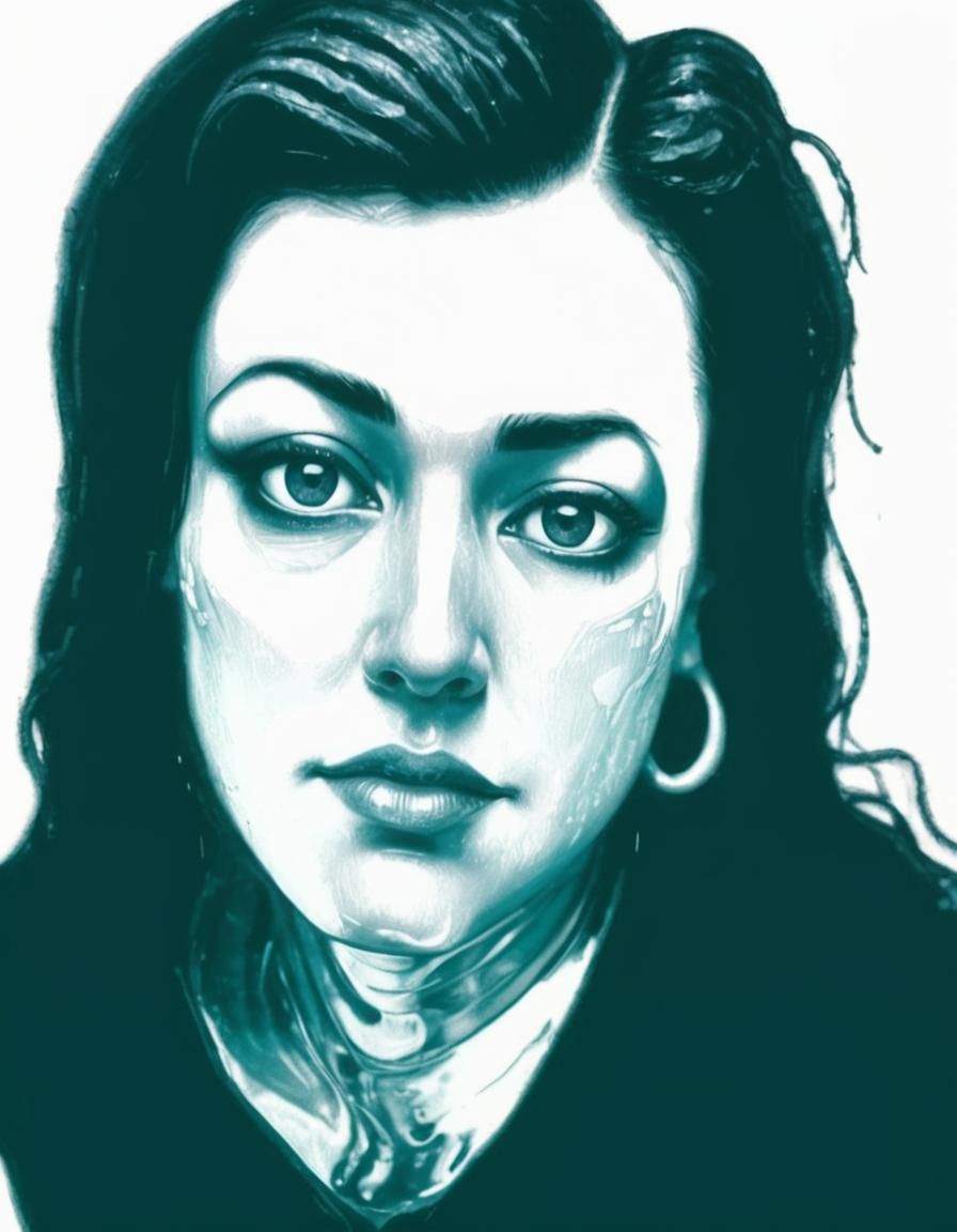 Futuristic Water Woman in Purple Rain, Art Deco Style