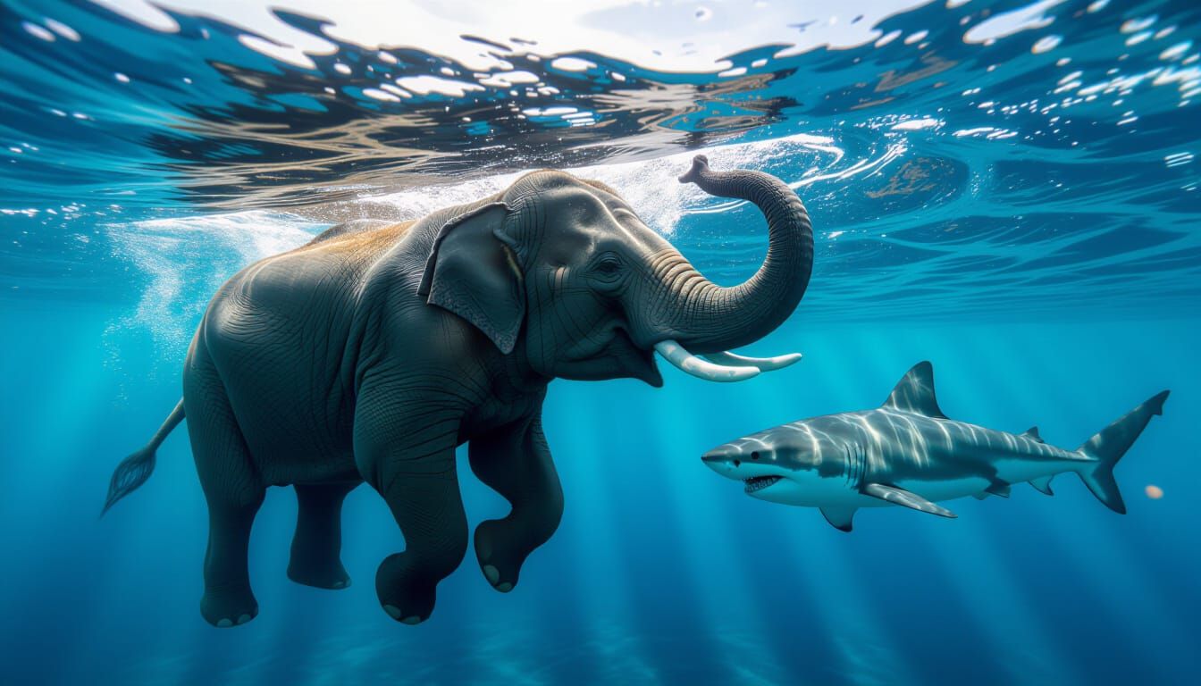 Elephant Battles Shark in Dramatic Ocean Encounter