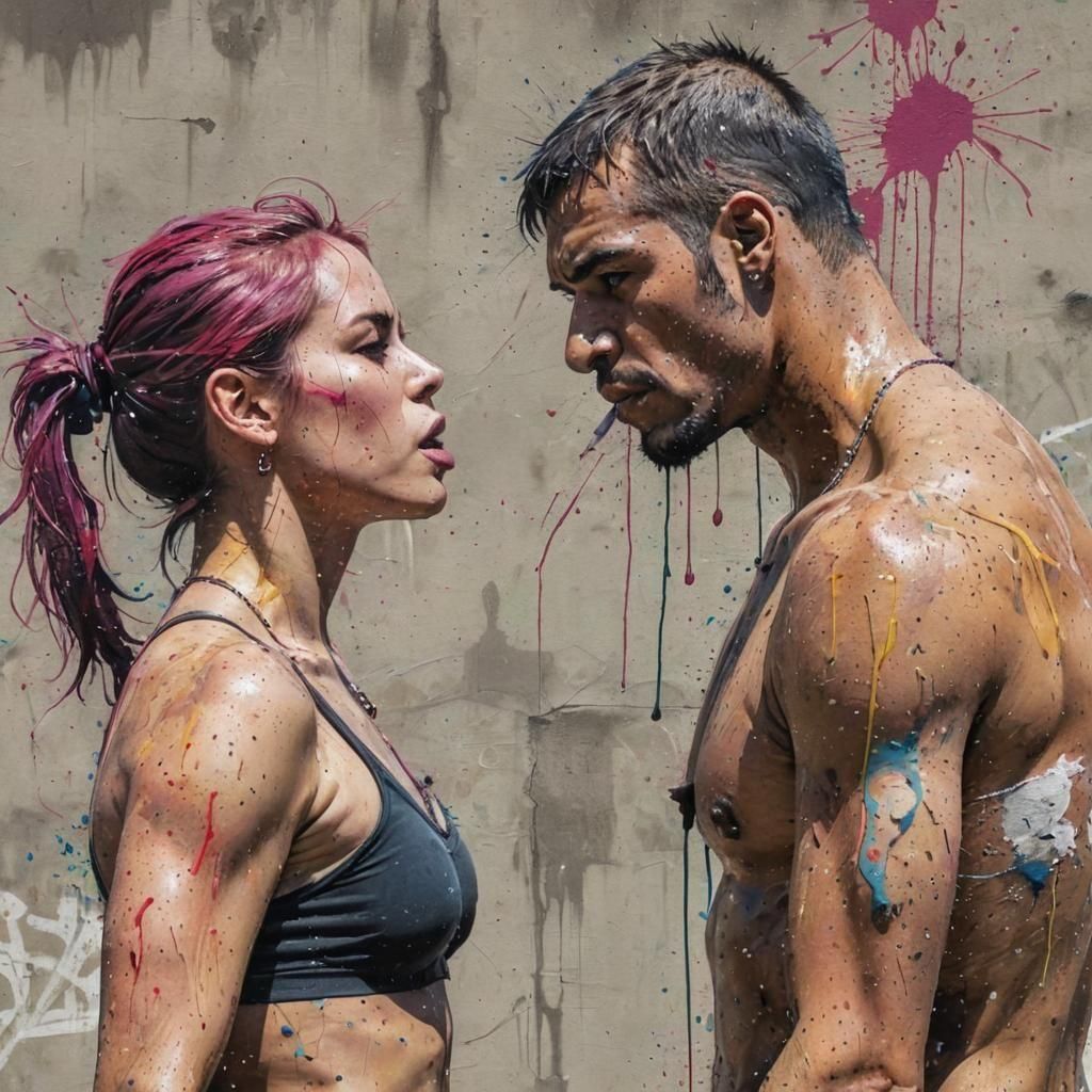 Intense Boxer Face-Off in Graffiti Art Style