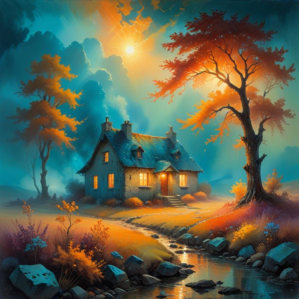 Dreamlike Forest Scene in Vibrant Oil Painting Style