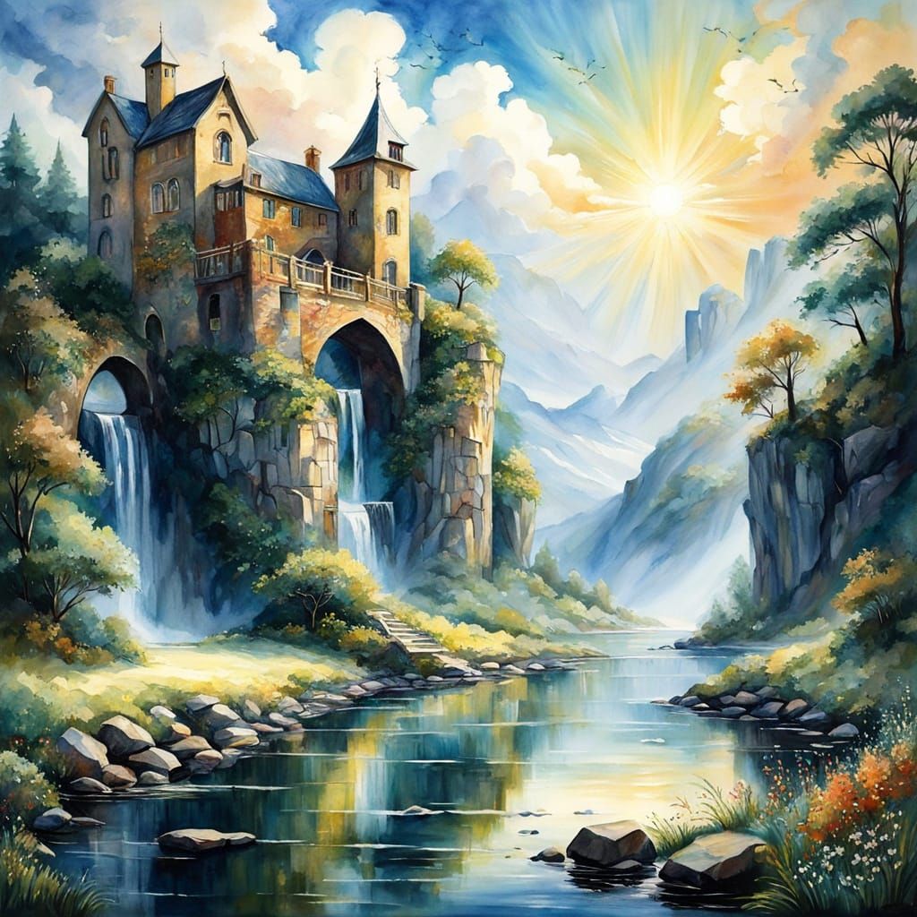 Ethereal Paradise with Soft White Clouds and Gentle Sunbeams...