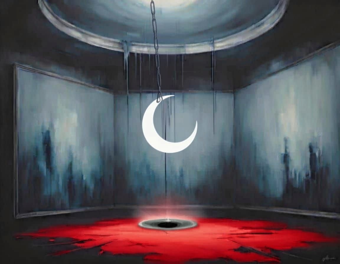 Ink Painting of a Dark Room with a Swinging Blade