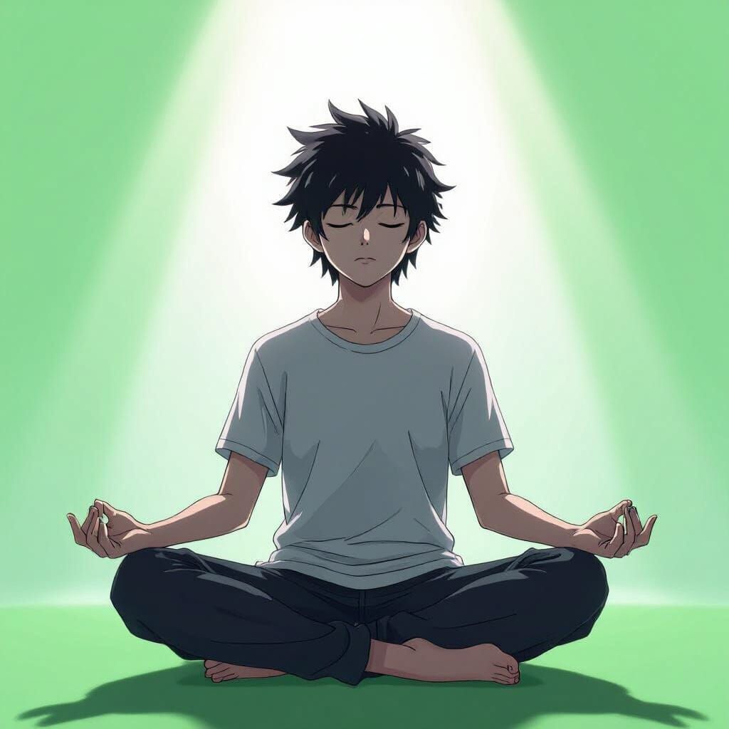 Teenager Meditating in Anime Style with Green Screen