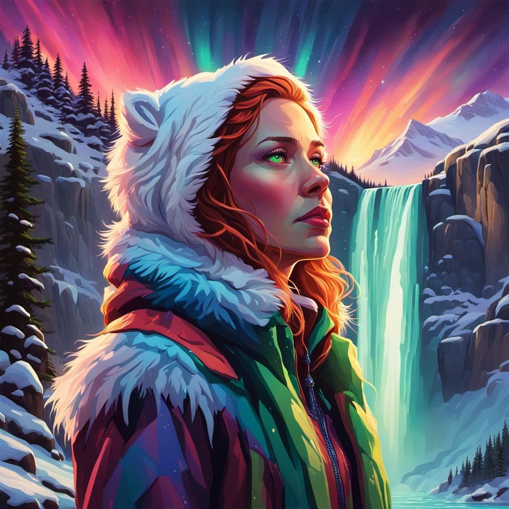 Woman and Aurora Borealis: Fantasy Illustration