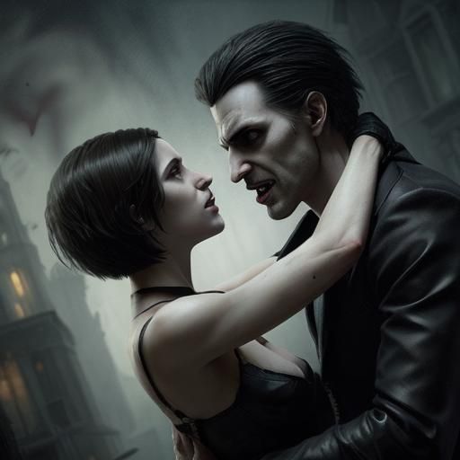 Sinister Vampire Couple's Embrace