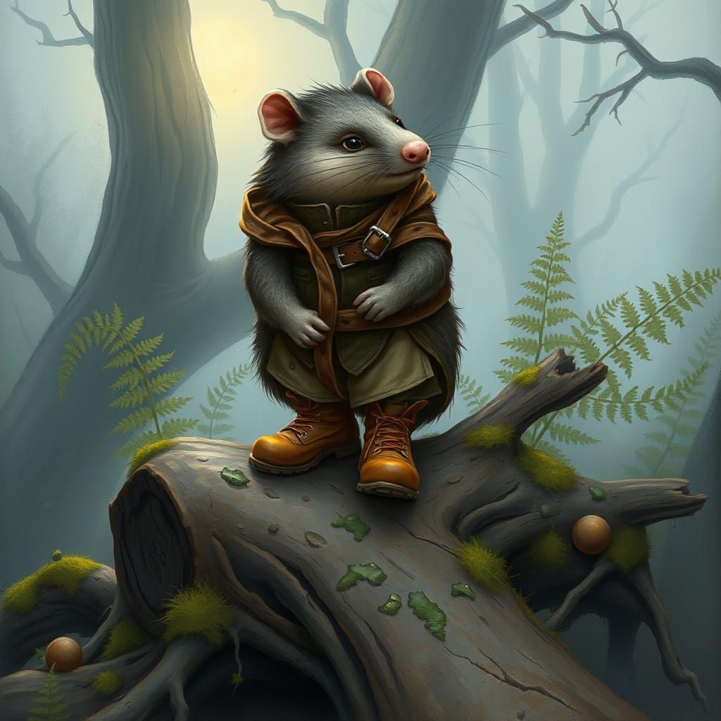 Mystical Wombat in Combat Boots, Moonlit Forest