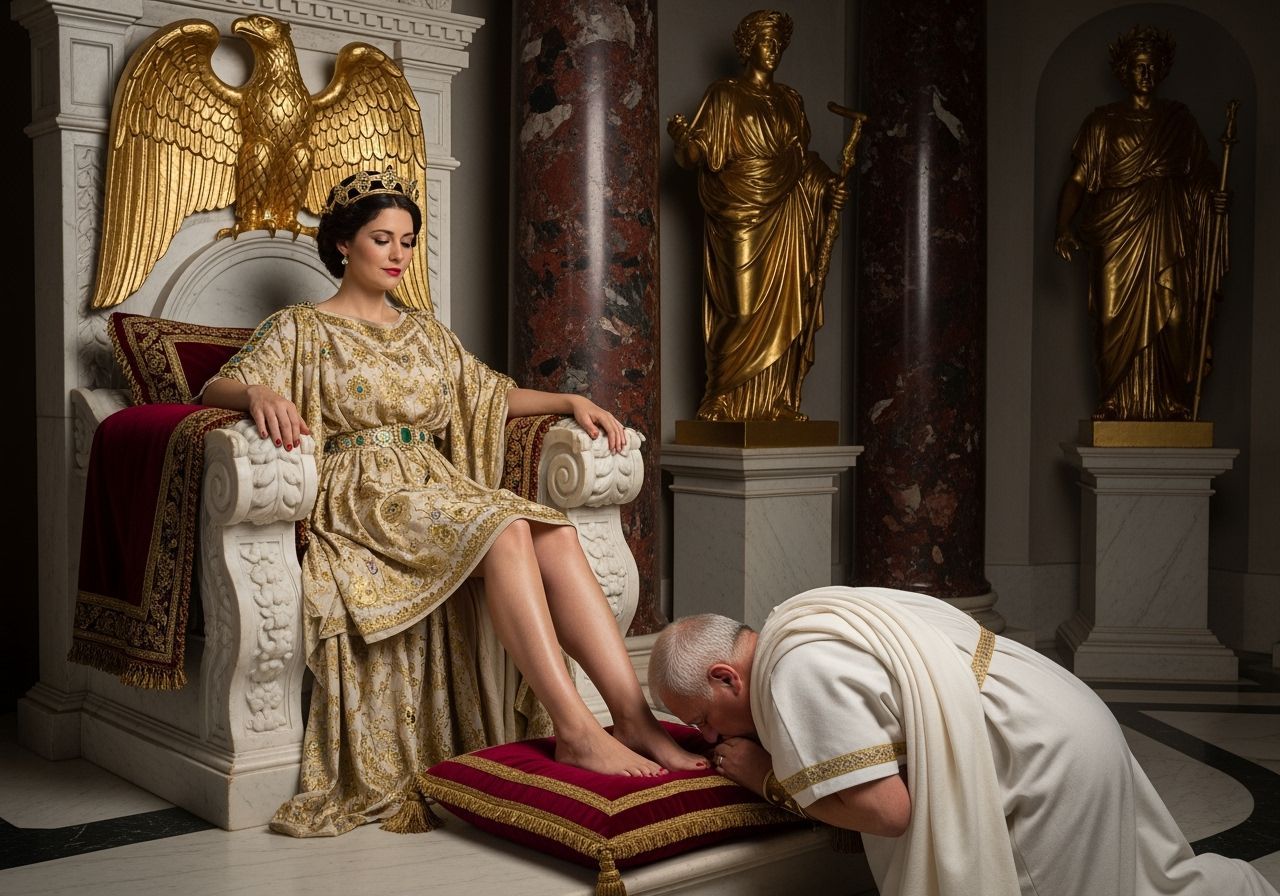 Empress Messalina on Her Throne in Lavish Roman Setting