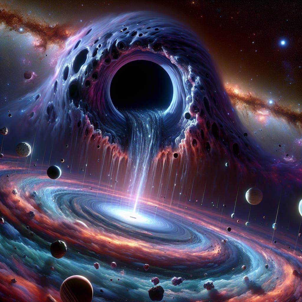 Cosmic Gulper Eel Ingesting a Galaxy in Holographic Illustra...