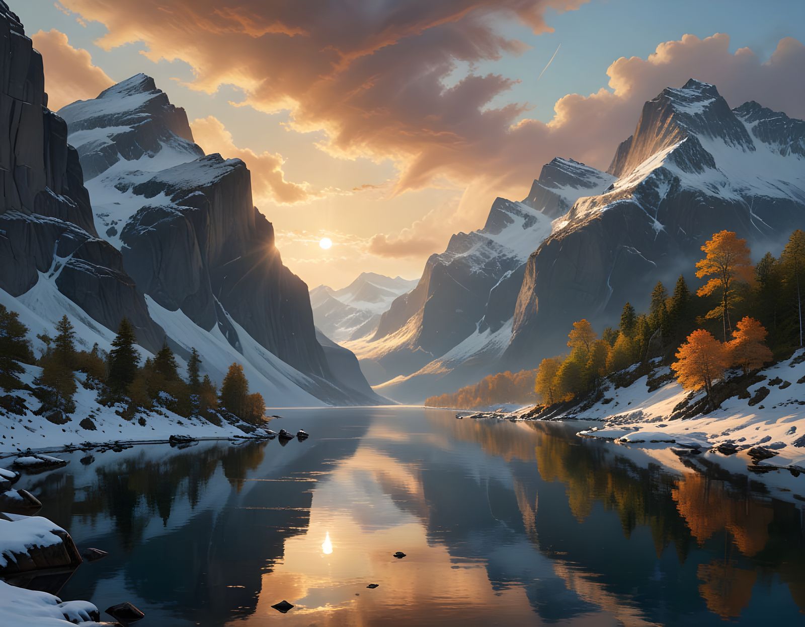 Majestic Sunrise on a Snowy Fjord