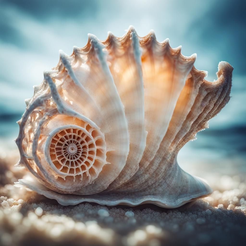 Fantasy Seashell in Double Exposure, Hyperrealistic Style