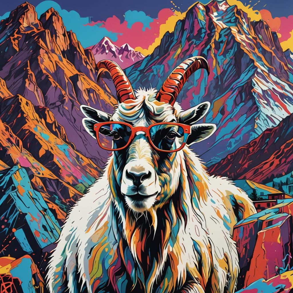Pop Art Mountain Goat in Street Art Style