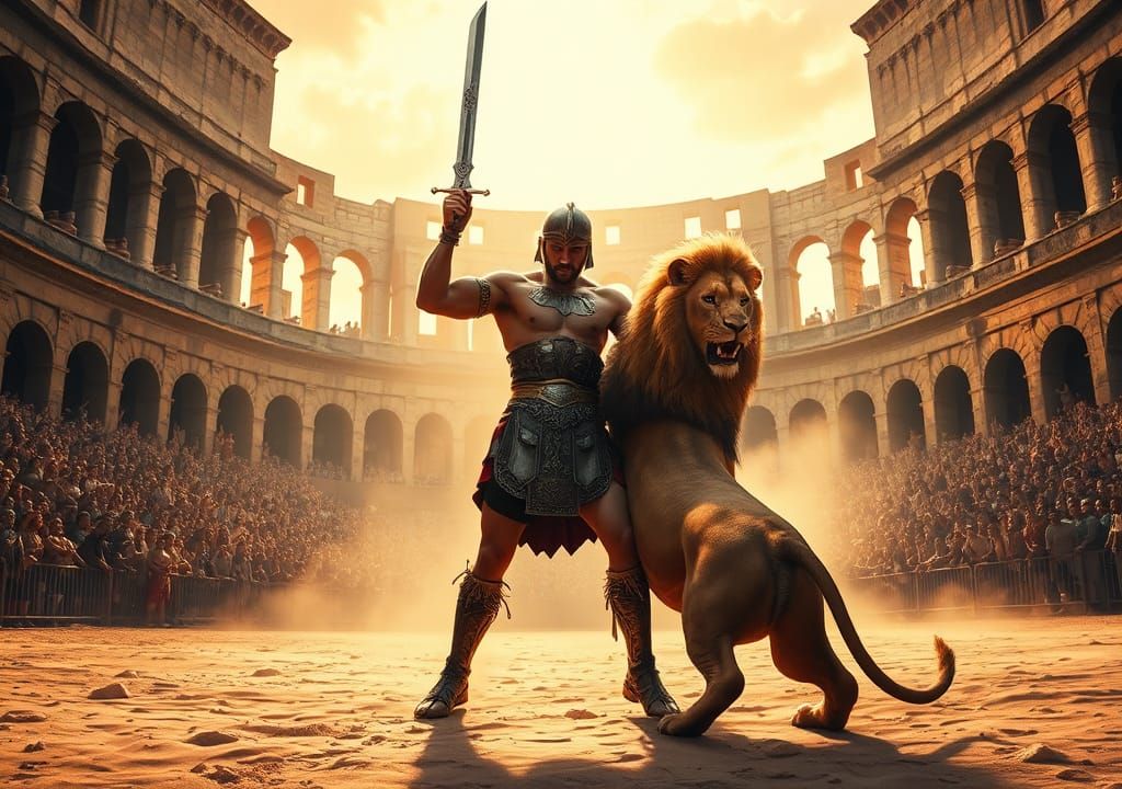 Gladiator's Victory in the Colosseum: A Dramatic Oil Paintin...