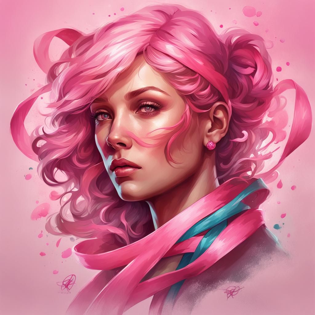 Pink Ribbon Tattoo Portrait in Hyperdetailed Style