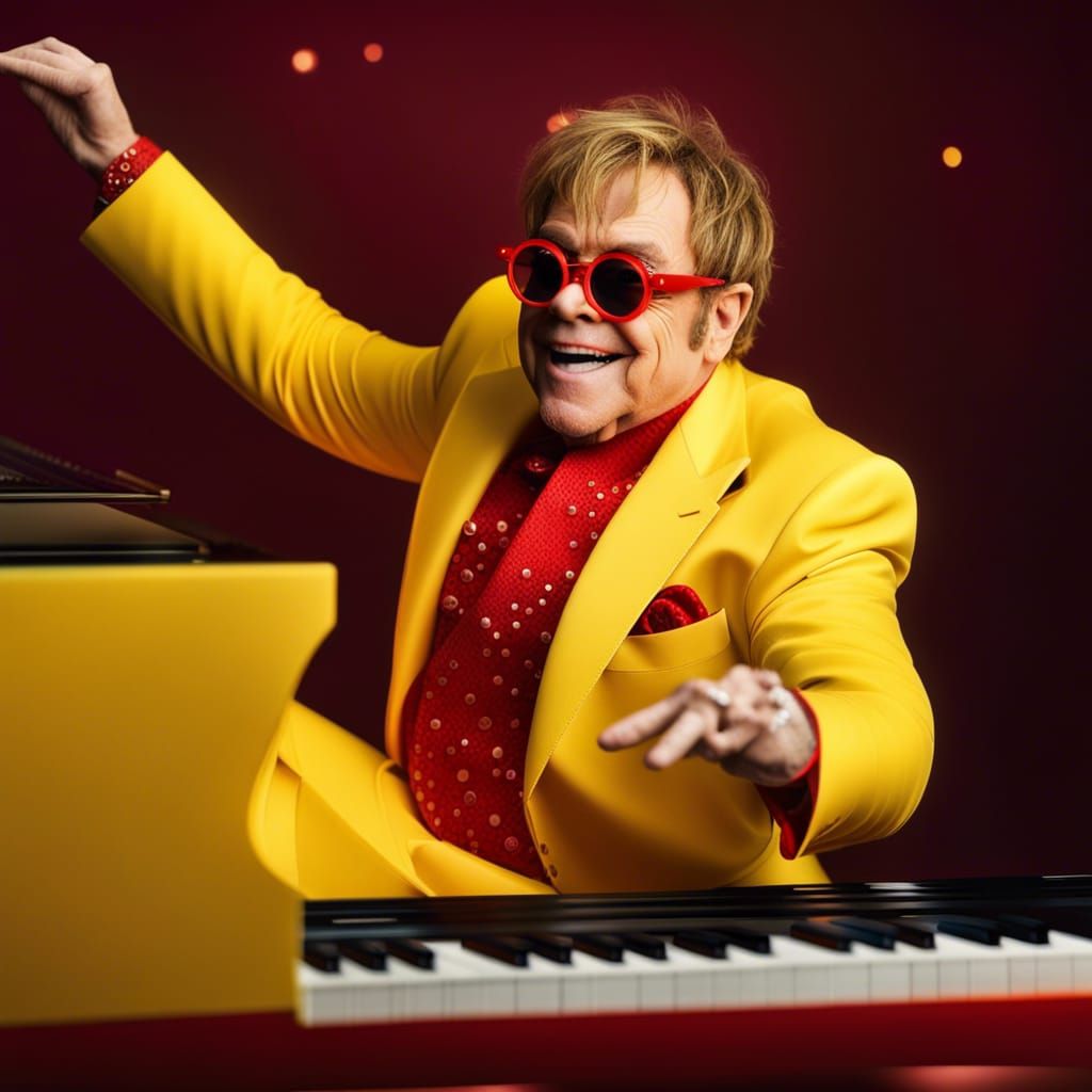 Musician Levitates While Playing Piano in Yellow Jumpsuit