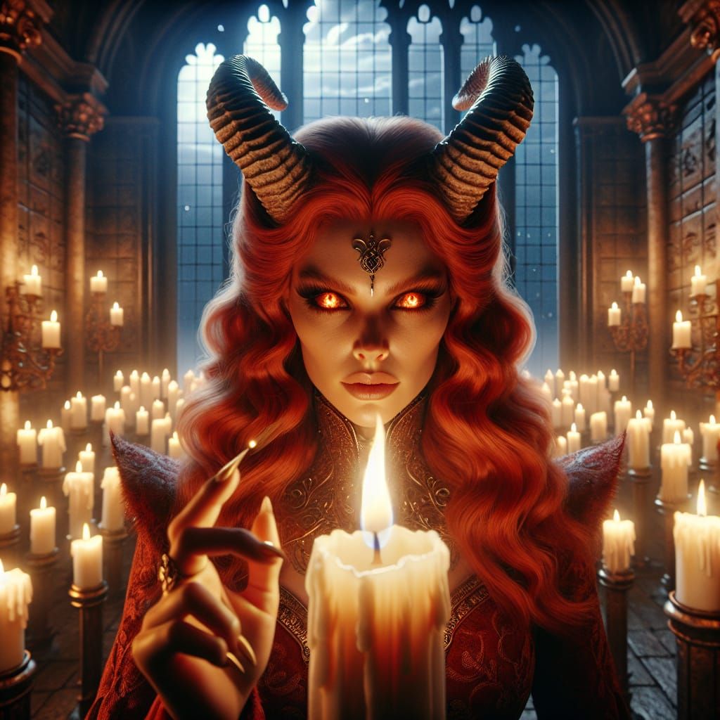 Fiery Demoness in Gothic Throne Room