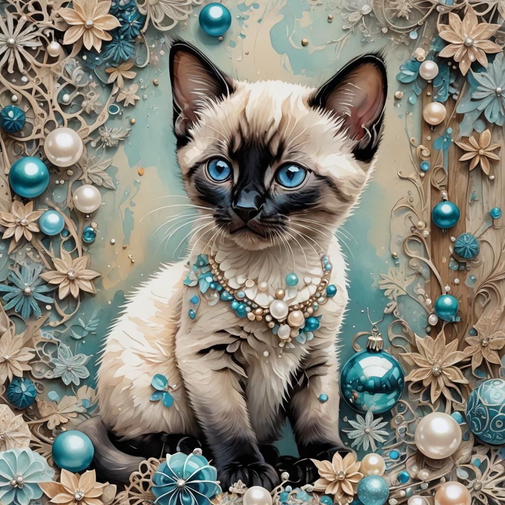 Whimsical Siamese Kitten in Christmas Wonderland