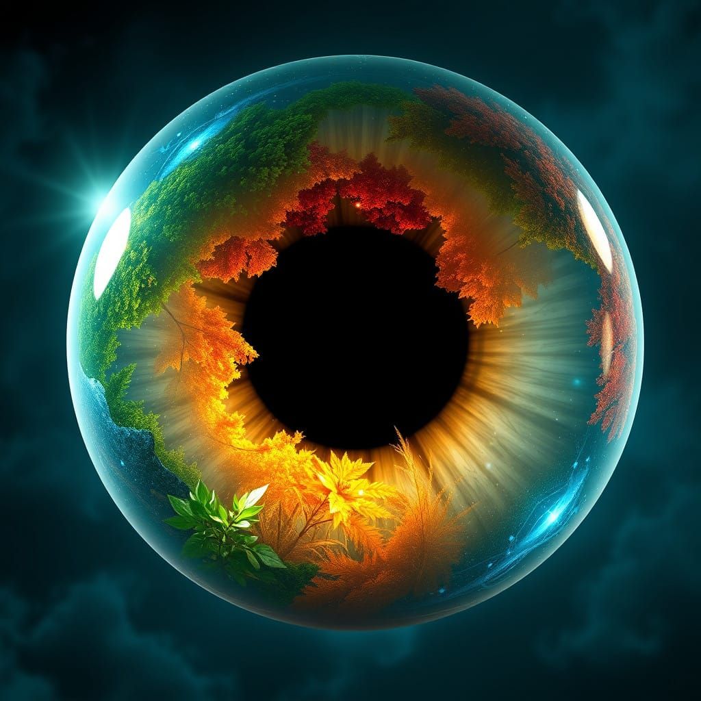 Surreal Eye in Majestic Mid-Air Display of Swirling Seasons