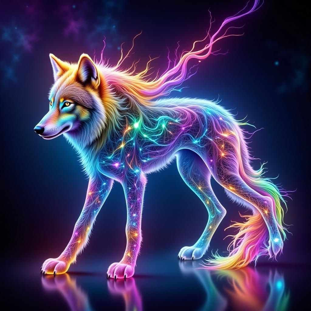 Psychedelic Hyperrealistic Wolf in a Prism-Like Setting
