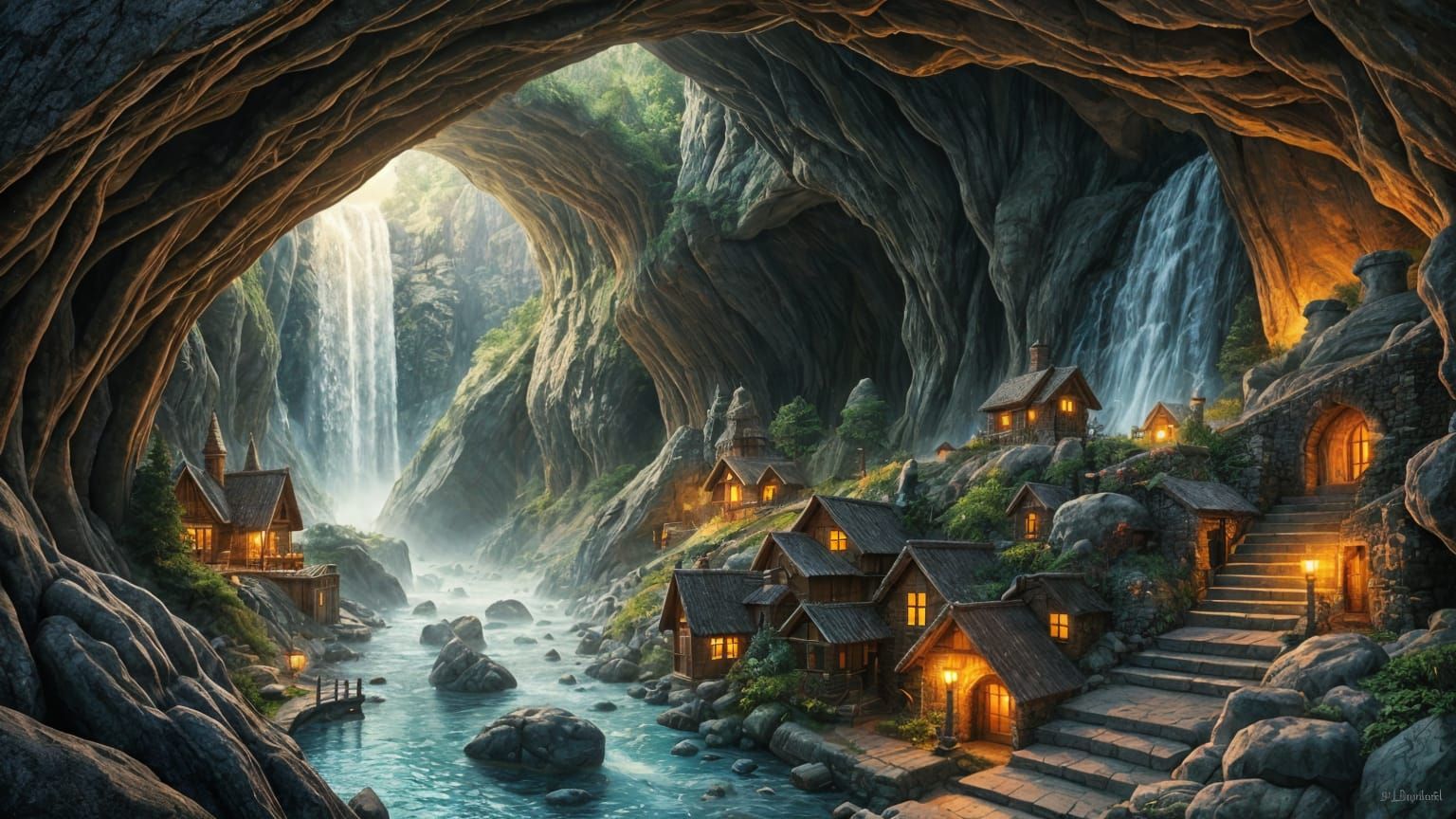 Ancient Elven Cave Village in Rich Colors