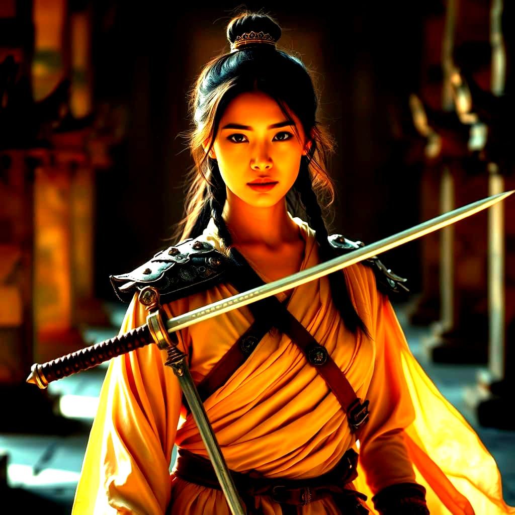 Confident Asian Warrior Princess in Silk and Steel
