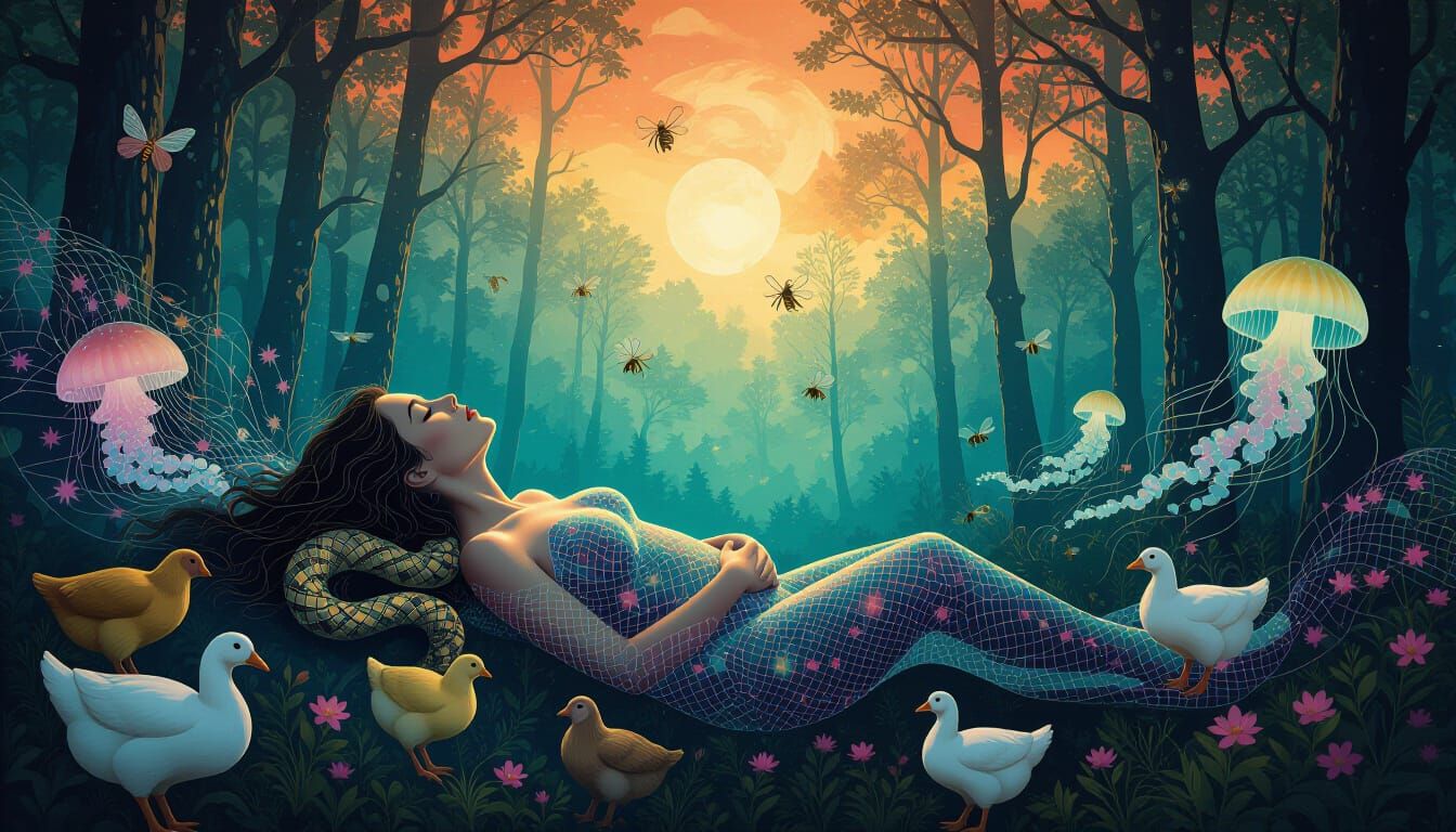 Surreal Bio-Art Collage of Woman in Trance