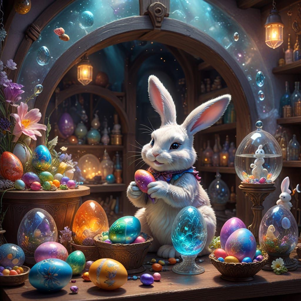 Ethereal Easter Bunny in Glassblower's Workshop