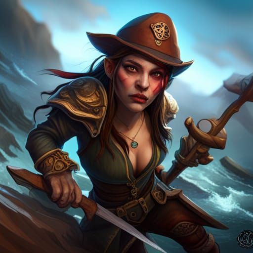 Ork Pirate Girl with Tusks: Fantasy Art